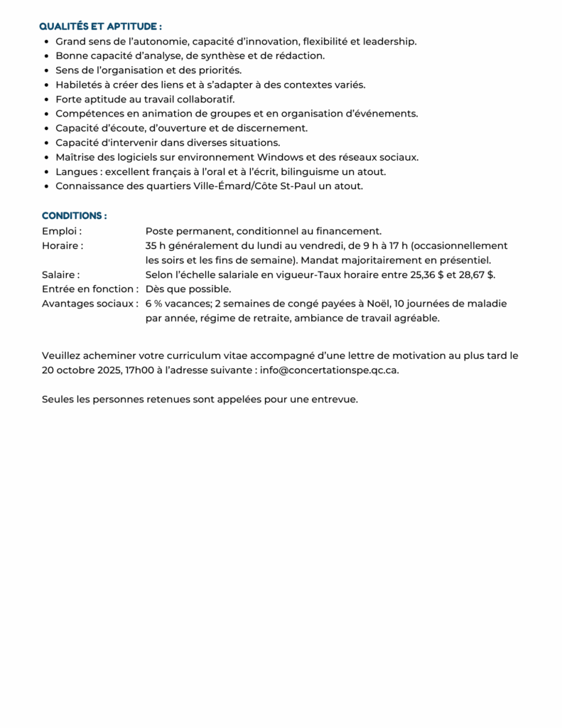 Offre d'emploi Intervenant communautaire scolaire