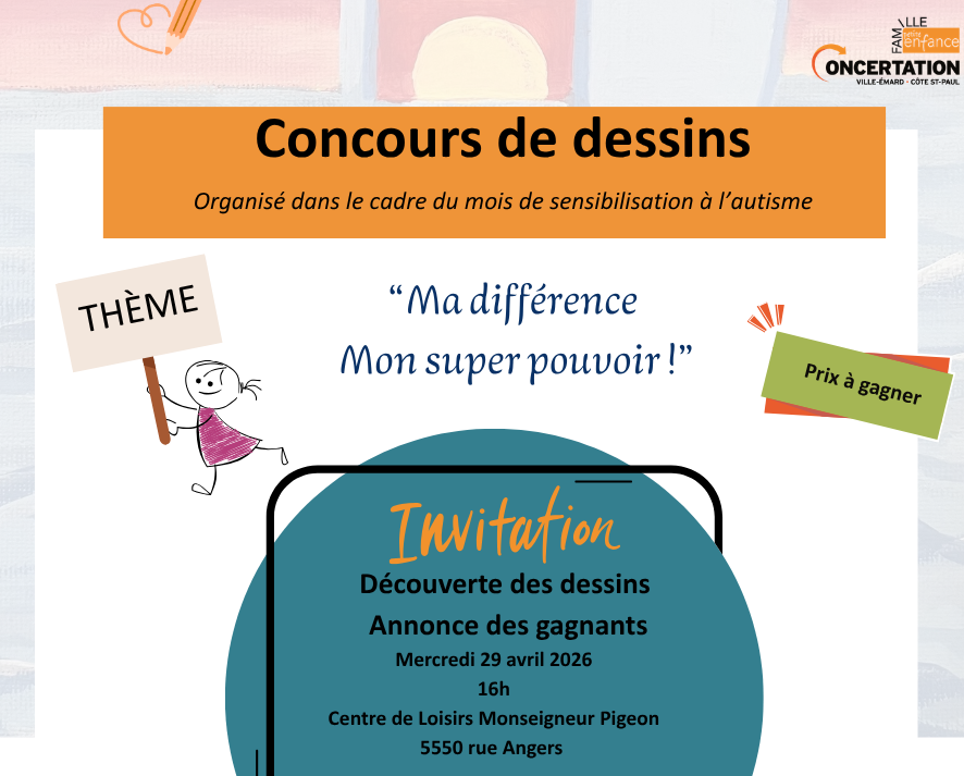 Concours de dessins dans le cadre du mois de sensibilisation à l'autisme